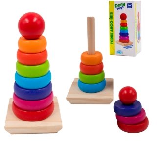 PIRAMIDE ARGOLAS DIDATICO EDUCATIVO MONTA E DESMONTA DE MADEIRA 19X9CM