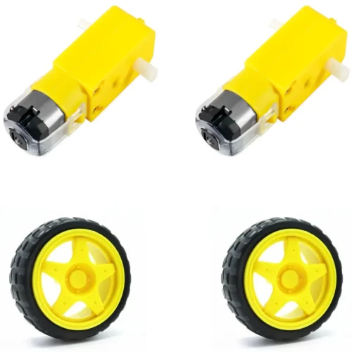 2X RODA COM PNEU + 2X MOTOR DC 3 A 6V COM REDUÇÃO