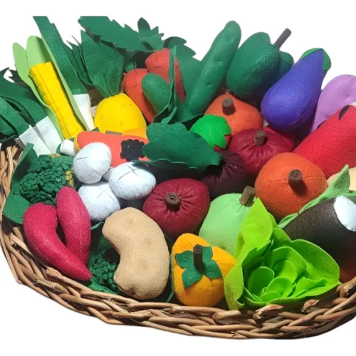 CESTA DE FRUTAS E LEGUMES EM FELTRO - 31 PEÇAS