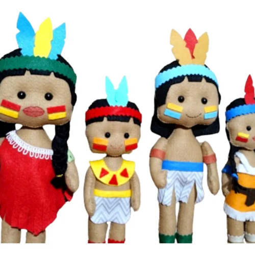 KIT COM 4 BONECOS INDÍGENAS